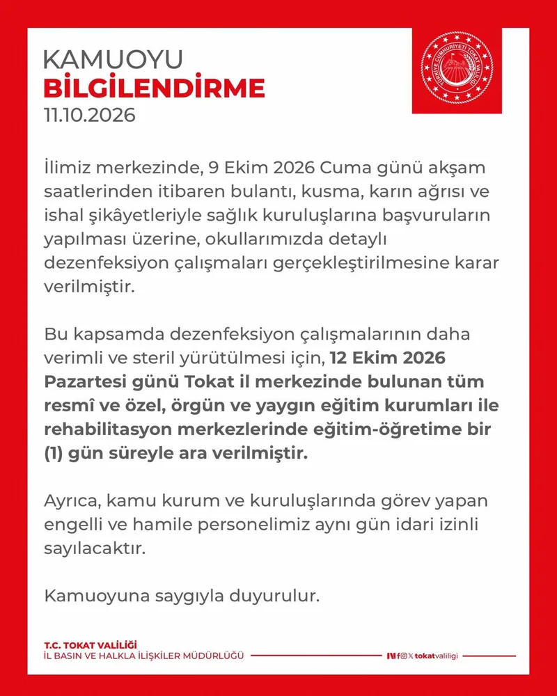 Tokat’ta Toplu Rahatsızlık: Okullarda Eğitime Ara Verildi